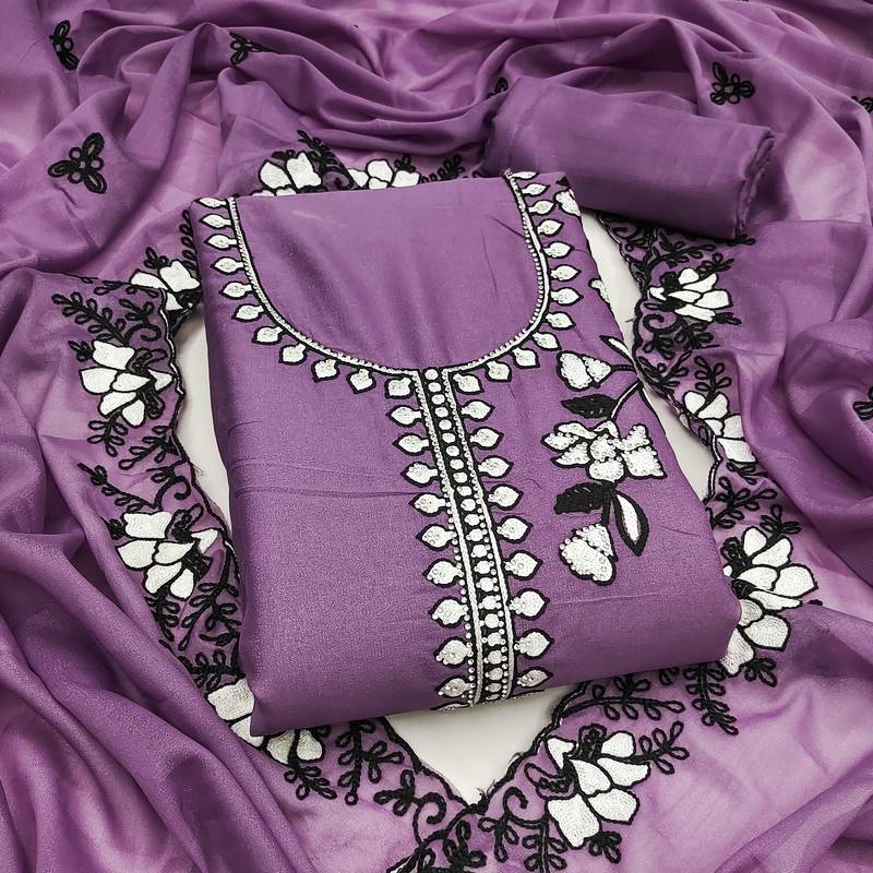 Women's levender embroidery georgette dress material