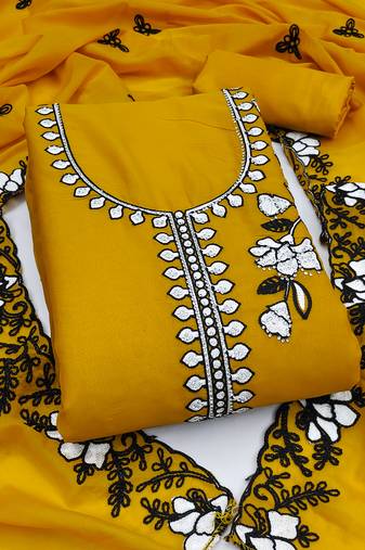 Women's mustard embroidery georgette dress material