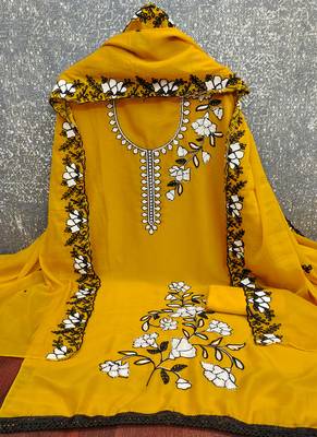  mustard embroidery georgette dress material 2