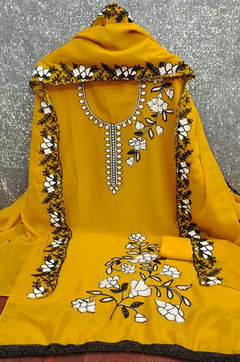  mustard embroidery georgette dress material
