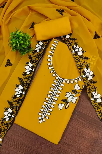  mustard embroidery georgette dress material