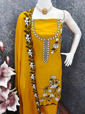  mustard embroidery georgette dress material 4