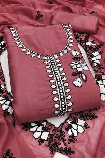 Women's pink embroidery georgette dress material