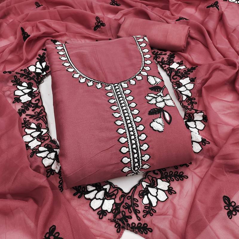 Women's pink embroidery georgette dress material