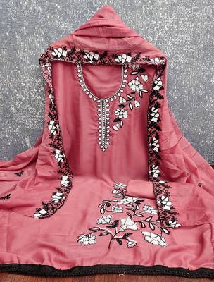  pink embroidery georgette dress material 2