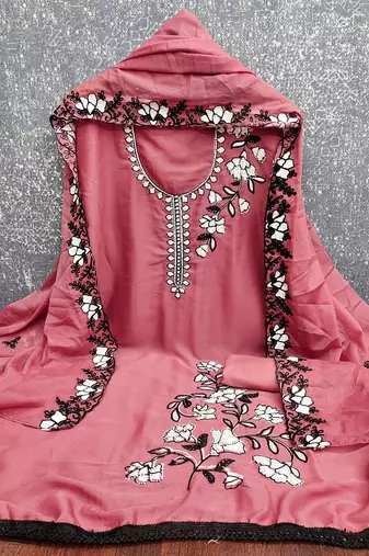  pink embroidery georgette dress material