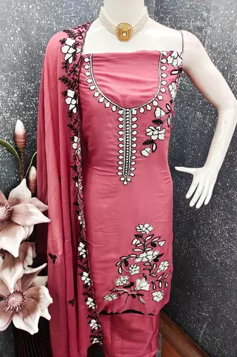  pink embroidery georgette dress material
