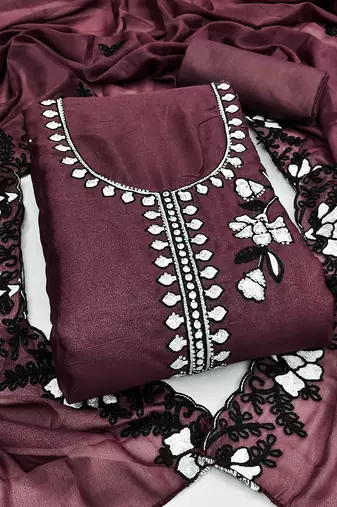 Women's purple embroidery georgette dress material