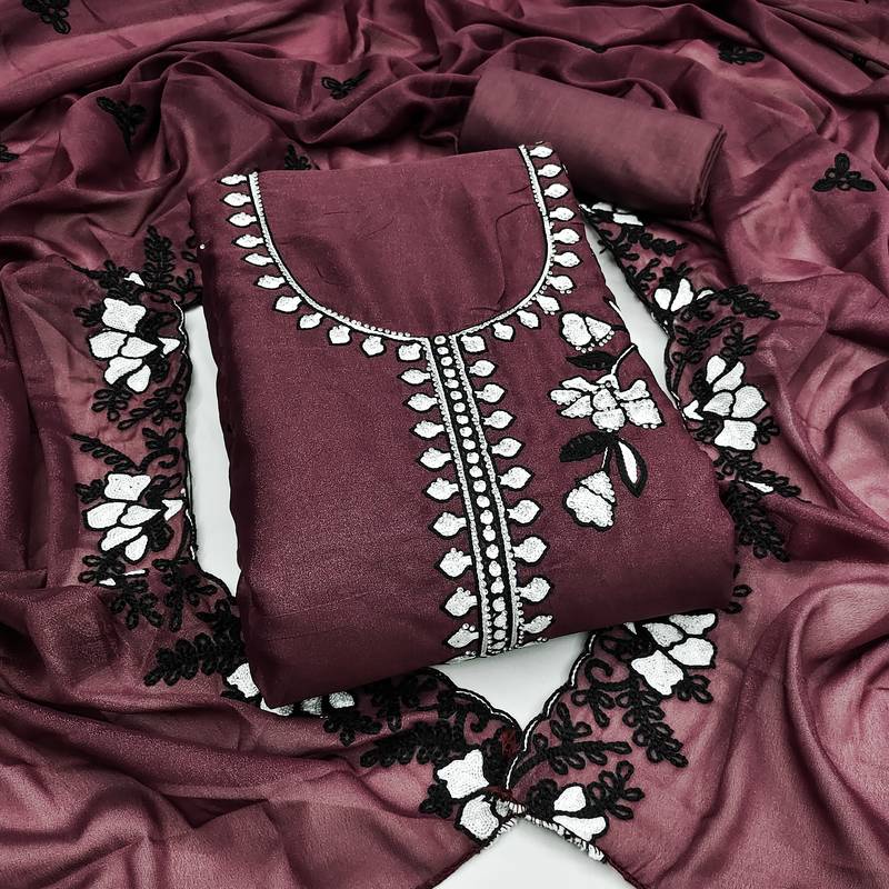 Women's purple embroidery georgette dress material