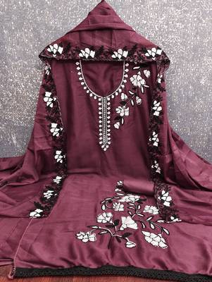  purple embroidery georgette dress material 2