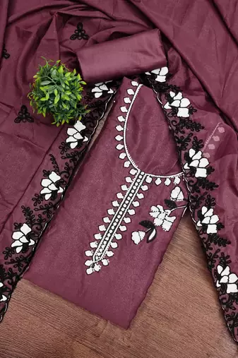  purple embroidery georgette dress material