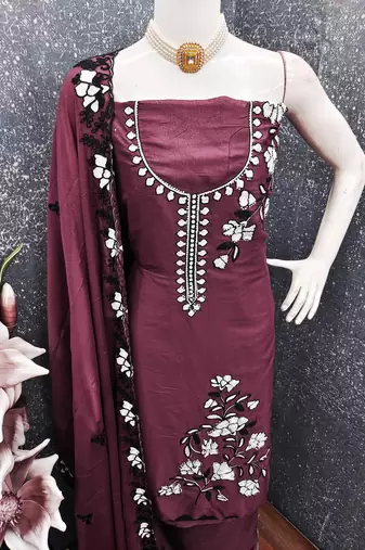  purple embroidery georgette dress material