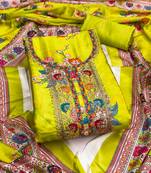 Women's light green embroidery chinnon dress material