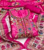 Women's pink embroidery chinnon dress material