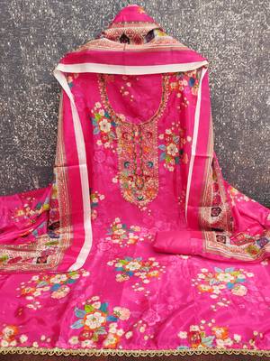  pink embroidery chinnon dress material 2