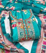 Women's sea green embroidery chinnon dress material