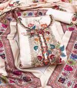 Women's white embroidery chinnon dress material