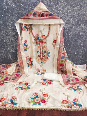  white embroidery chinnon dress material 2