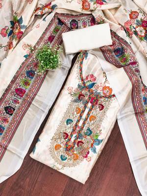  white embroidery chinnon dress material 3