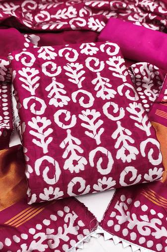 Women's magenta woven print silk dress material