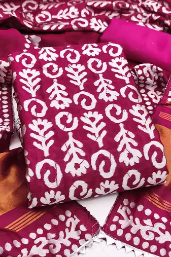 Women's magenta woven print silk dress material