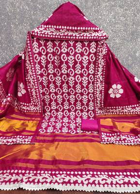  magenta woven print silk dress material 2