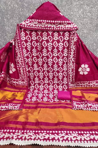  magenta woven print silk dress material