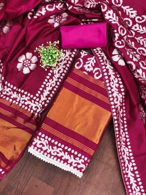  magenta woven print silk dress material 3