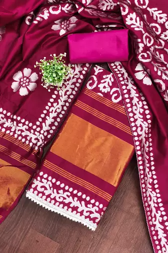  magenta woven print silk dress material