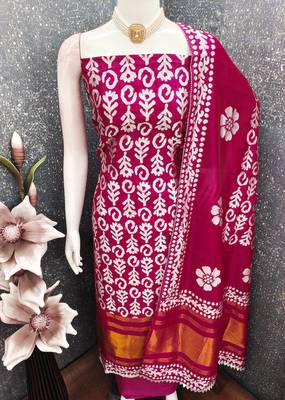  magenta woven print silk dress material 4