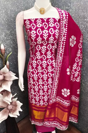  magenta woven print silk dress material