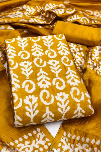 Women's mustard woven print silk dress material