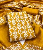 Women's mustard woven print silk dress material