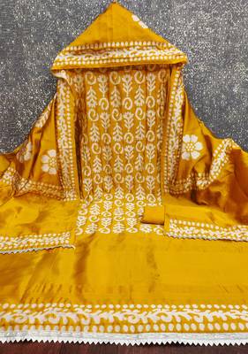 mustard woven print silk dress material 2