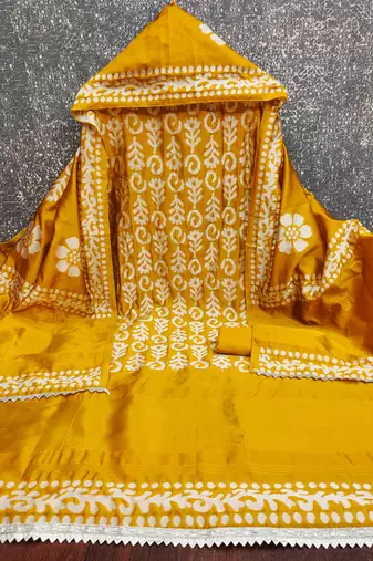 mustard woven print silk dress material