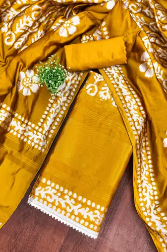  mustard woven print silk dress material