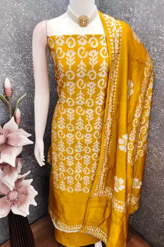  mustard woven print silk dress material