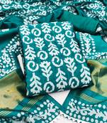 Women's sea green woven print gajji silk dress material