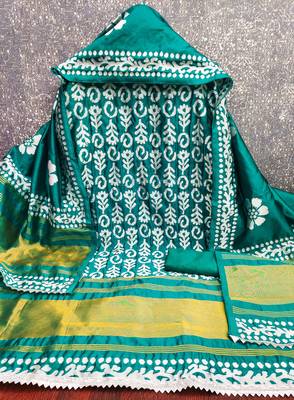  sea green woven print gajji silk dress material 2