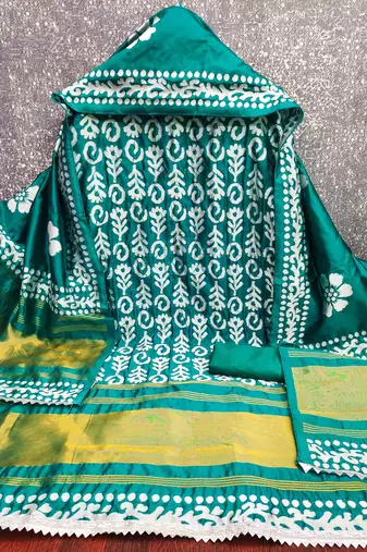  sea green woven print gajji silk dress material