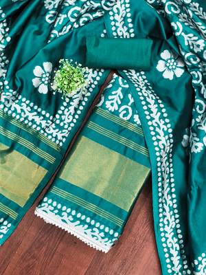  sea green woven print gajji silk dress material 3