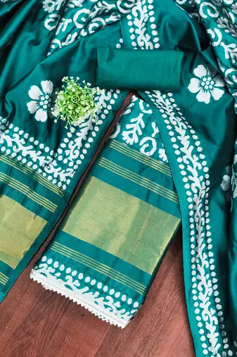  sea green woven print gajji silk dress material