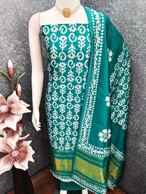  sea green woven print gajji silk dress material 4