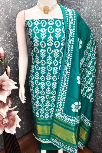  sea green woven print gajji silk dress material