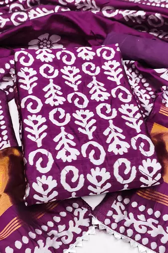 Women's voilet woven print gajji silk dress material