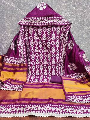  voilet woven print gajji silk dress material 2