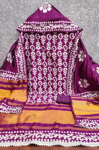  voilet woven print gajji silk dress material