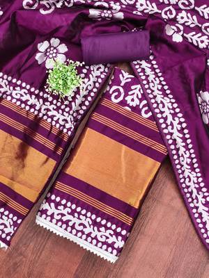  voilet woven print gajji silk dress material 3