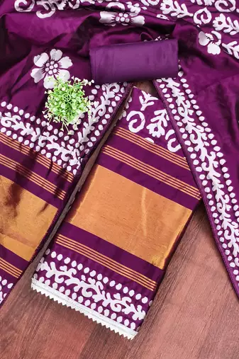  voilet woven print gajji silk dress material