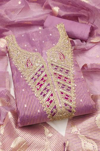 Women's levender embroidery jacquard dress material